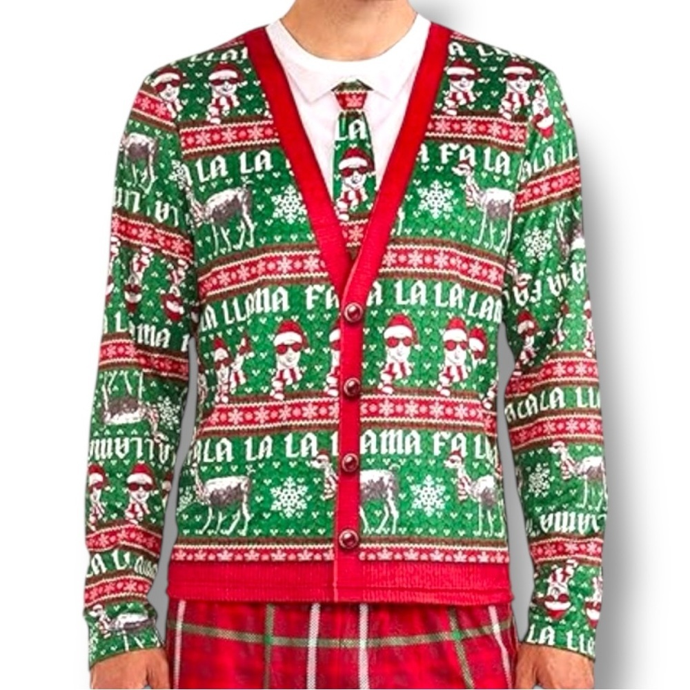 Briefly Stated Size Medium FA La La La Llama Ugly Sweater Long Sleeve Tee